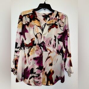 Investments Floral Split-Neck Blouse - Plum, Pink & Cream